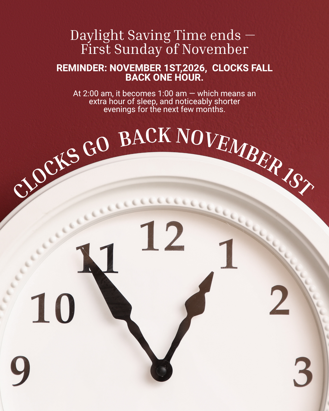 An image reminding us to set our clocks back an hour